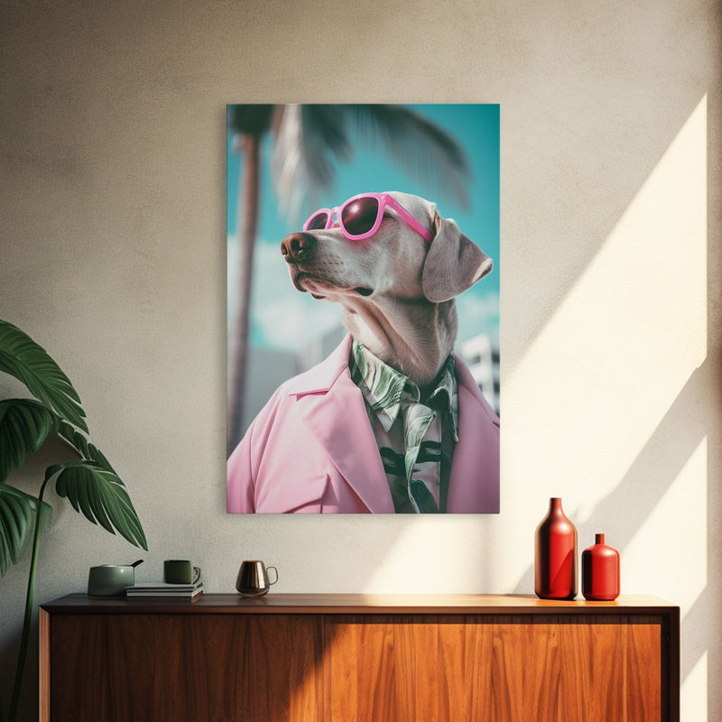 Weimaraner Wall Print, Dog Wall Art, Dog Sunglasses, Pink Suit, Funny Wall Art, Framed Wall Art, Framed Canvas, Wall Print, Wall Canvas