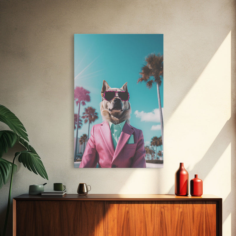 Akita Wall Print, Dog Wall Art, Dog Sunglasses, Pink Business Suit, Funny Wall Art, Framed Wall Art, Framed Canvas, Wall Print, Wall Canvas