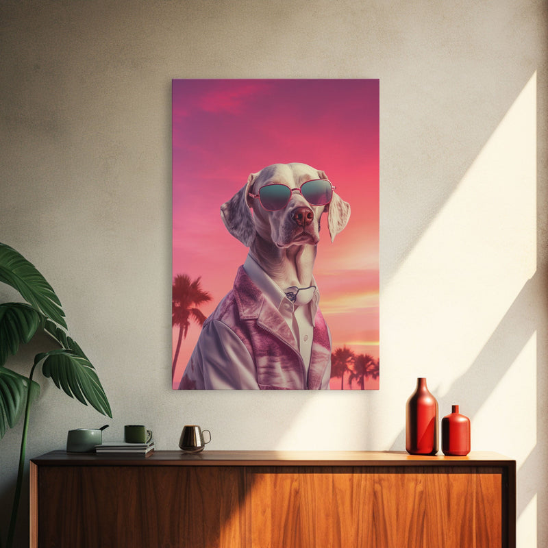 Weimaraner Wall Print, Dog Wall Art, Dog Sunglasses, Dog In Pink Suit, Funny Art, Framed Wall Art, Framed Canvas, Wall Print, Wall Canvas