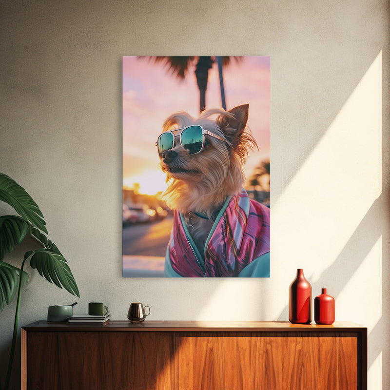 Yorkshire Terrier In Sunglasses Pink Suit Wall Print, Dog Portrait, Dog Art Print, Framed Wall Art, Framed Canvas, Wall Print, Wall Canvas