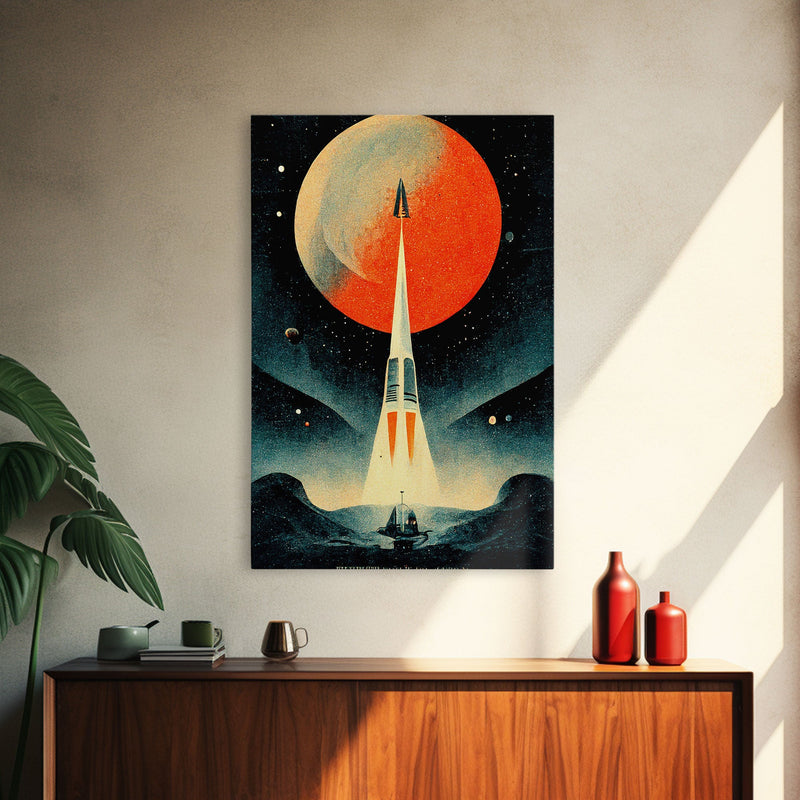 Art Deco Style Spaceship, Space Exploration, Science Fiction / SciFi Canvas Print, Ready to Hang Wall Art