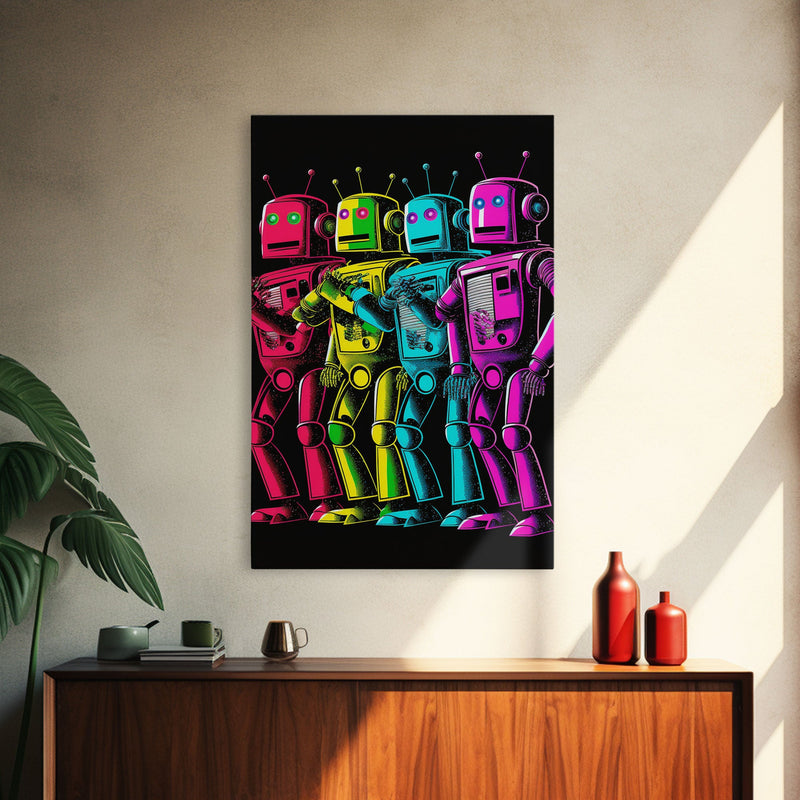 1950s Style Scifi Robot Art, Art Deco Scifi Poster Art on Canvas, Framed Canvas Print, Game Room Decor