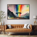 The Abduction, Rainbow UFO Art, Watercolor, Framed Canvas Print, Science Fiction Wall Decor