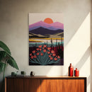 Boho Style Mountain Landscape, Minimalist Art, Sunset Over The Mountains