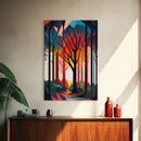 Silhouette Forest Landscape, Framed Canvas Print, Pop Art Minimalist Landscape Art