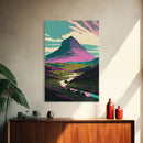 Retro Style Purple Mountain Landscape, Framed Canvas Print, MCM Style Art, Framed Wall Art, Wall Decor, Living Room / Guest Room Art