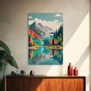 Retro Midcentury Style Wall Art, Framed Canvas Print, Colorful Wall Art, Mountain Landscape, Office Decor, Low Res Art