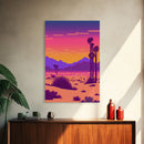 Retro Outrun Style Desert Landscape Print, Framed Canvas Art, Synthwave Style, Southwestern Decor, Western Art, Guest Room Decor