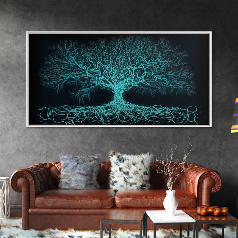 Wire Frame Yggdrasil Tree of Life, Framed Canvas Print, Canvas Art, Wall Art For Vikings, Gift For Him