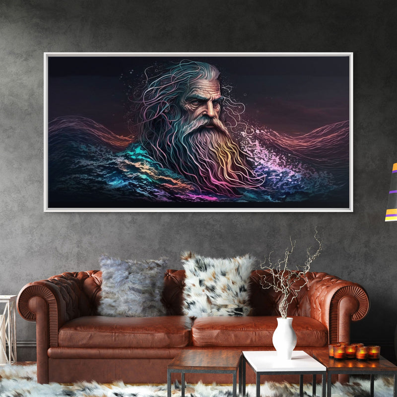 Aegir, God Of The Sea, Framed Canvas Print, Norse Mythology, Norse Art, Living Room Wall Art