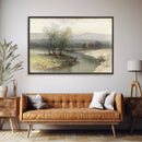 Rustic Vintage Landscape Wall Art Print, Nature Framed Large Gallery Art, Minimalist Art Ready to Hang, With Hangers, Muted Farmhouse Art