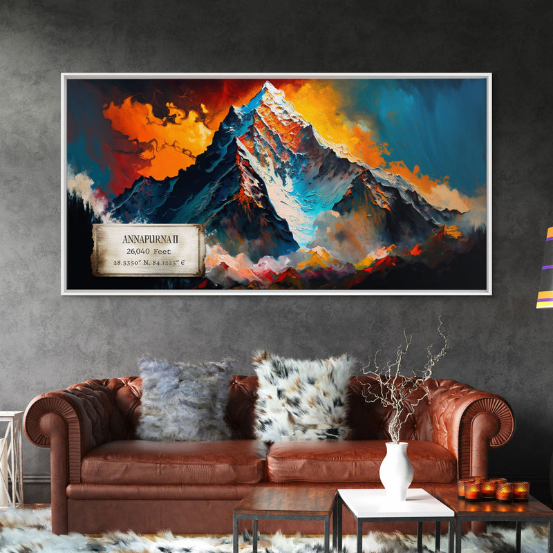 Annapurna II, Wall Art, Original Mountain Painting Print, Travel Poster, Mountain Landscape Wall Decor, Abstract Mountain Art