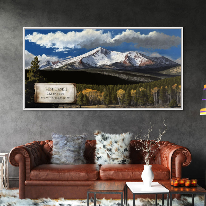 West Spanish Peak, Travel Poster Wall Art, Framed Canvas Print, American Mountains, Mountain Landscape Painting, Rocky Mountains Art