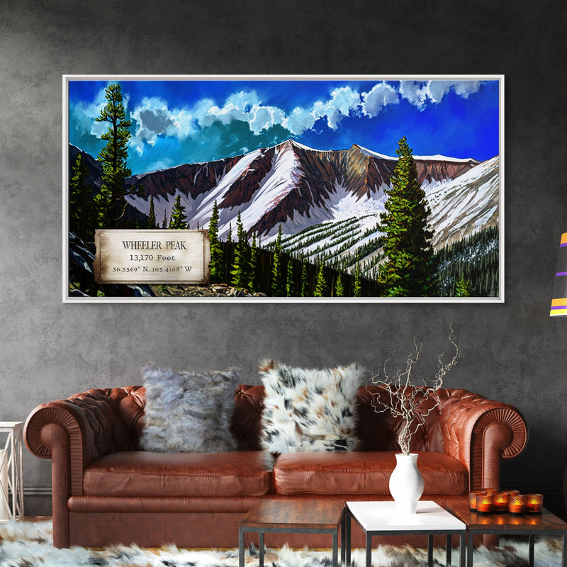 Wheeler Peak, Travel Poster Wall Art, Framed Canvas Print, American Mountains, Mountain Landscape Painting, Mountains of New Mexico