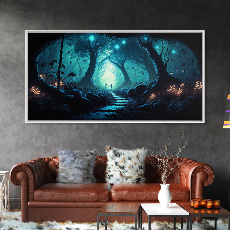 Beautiful Fantasy Art, Framed Canvas Print, Moonlit Forest Floor Fantasy Concept Art