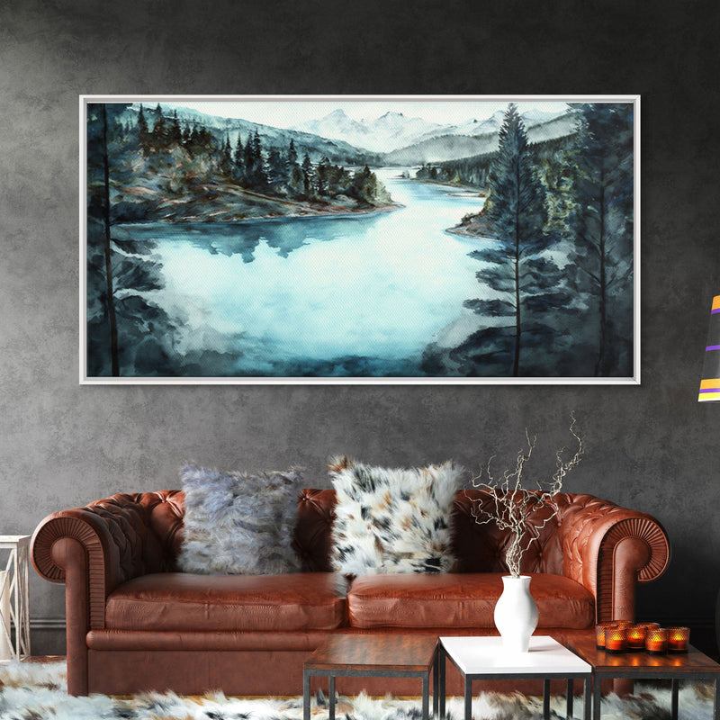 Blue Lake Art | Framed Canvas Print | Blue Lake Painting | Lake House Decor | Guest Room Landscape Painting | Crater Lake Painting