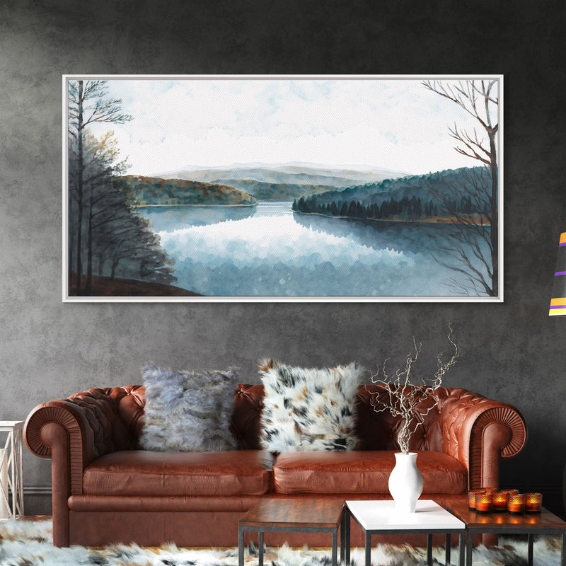 Blue Lake Art | Framed Canvas Print | Blue Lake Painting | Lake House Decor | Guest Room Landscape Painting | Detroit Lake Painting