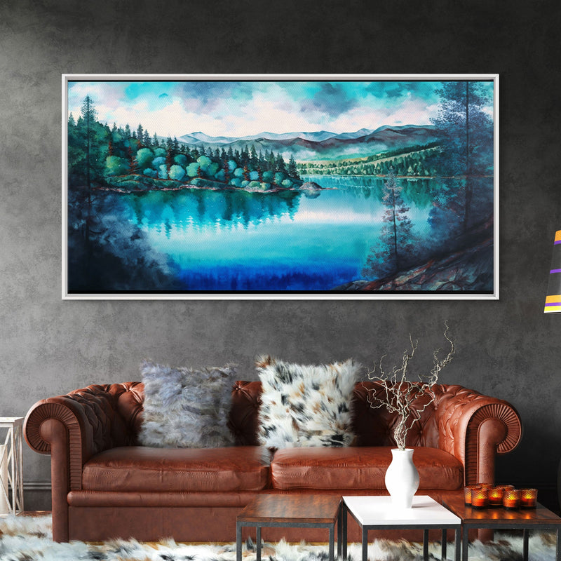 Blue Lake Art | Framed Canvas Print | Blue Lake Painting | Oregon Lake House Decor | Guest Room Landscape Painting | Cascade Lakes Painting