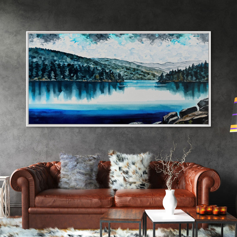 Blue Lake Art | Framed Canvas Print | Blue Lake Painting | Oregon Lake House Decor | Guest Room Landscape Painting | Diamond Lake Painting