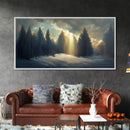 Snowy Forest Canvas Print, Scenic nature landscape, winter art, sunlight shining through the trees, Framed Wall Art