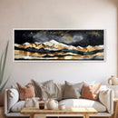 Black & Gold Mountain Landscape Painting, Framed Canvas Print, Panoramic Art, Extra Wide Art, Center Piece Decor, Above Fireplace or Sofa