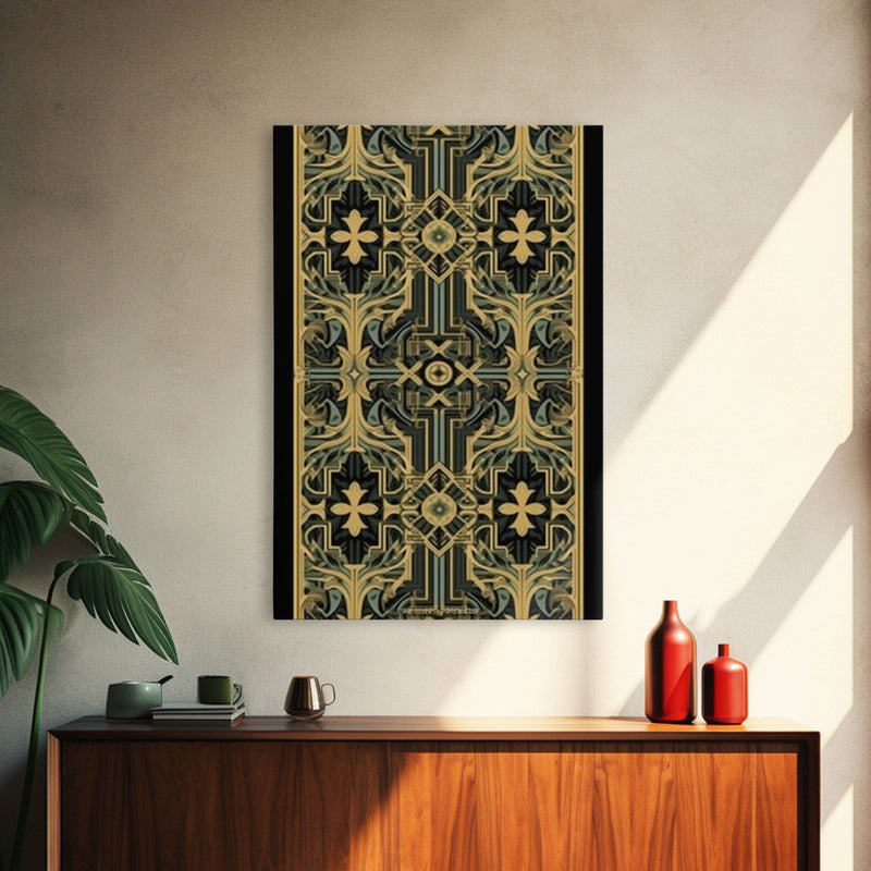 Art Deco Pattern Wall art, Framed Canvas Print, Art Deco, Gold & green art, Framed painting, Black colors, Wonderful art, 1920s Style Art