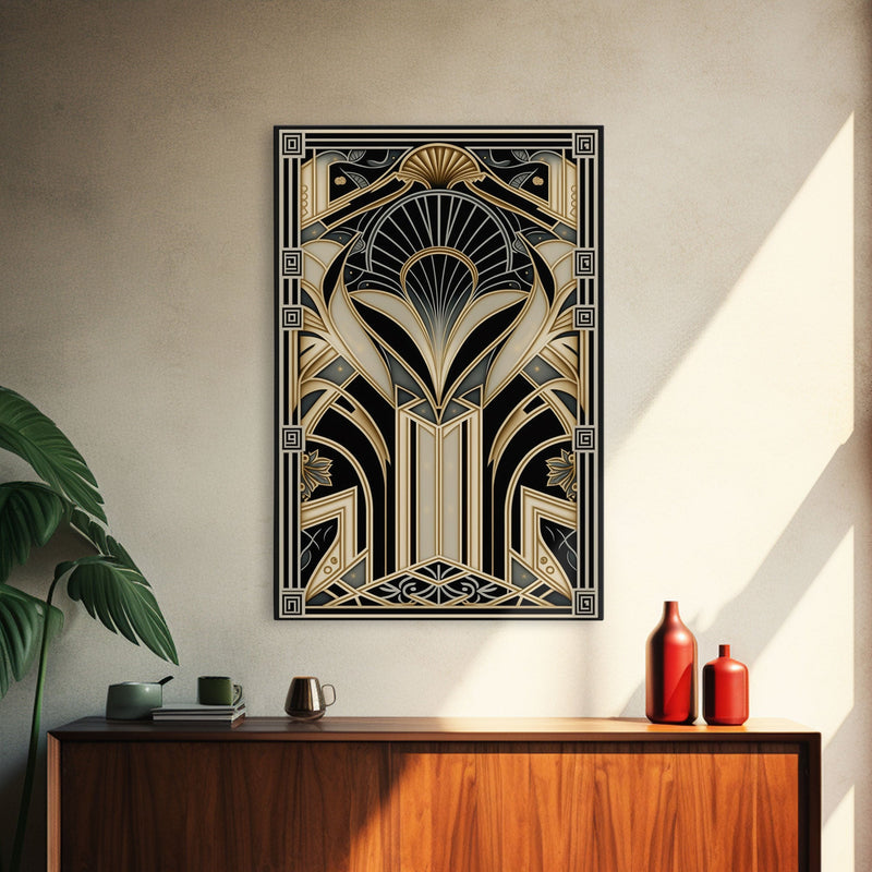 Art Deco Pattern Wall art, Framed Canvas Print, Art Deco, Gold & black art, Geometric art, Office wall art, Abstract art, Original painting