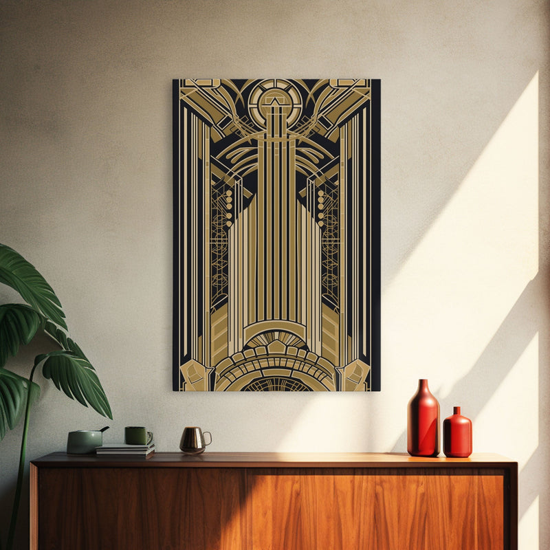 Art Deco Pattern Wall art - Framed Canvas Print - Art Deco - Gold & black art - Wonderful art - Lines art - Geometric art - Office wall art