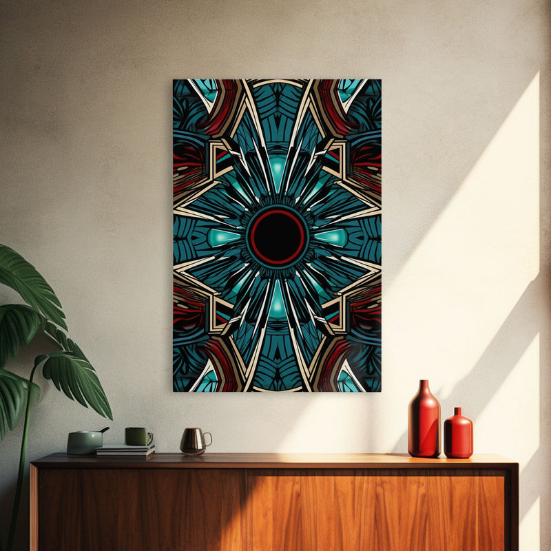 Art Deco Pattern Wall art - Framed Canvas Print - Art Deco - Red & blue art - Colorful painting - Patterns art - Wall art - Living room art