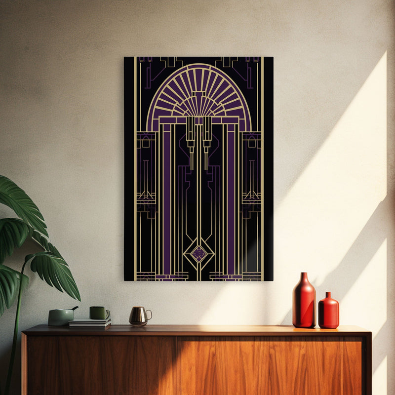 Art Deco Wall art, Framed Canvas Print, Art Deco, Gold & purple art, Living room art, Stained glass art, Office decor, Abstract art