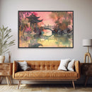 Oriental painting Wall art, Framed Canvas Print, Pop Art Style, Living room art, Original painting, Canvas art, Nature art, Japanese Pagoda