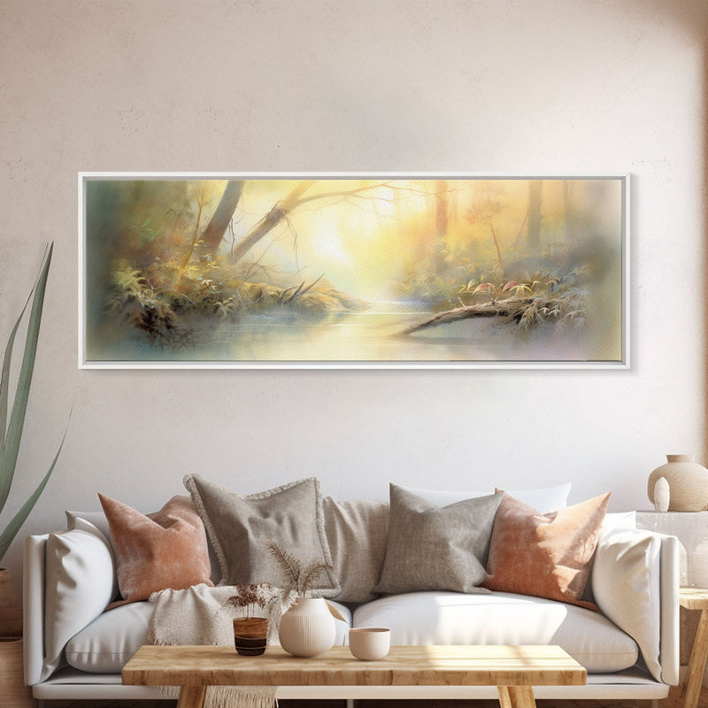 Beautiful Misty Landscape Wall Art Print, Foggy Lake, River, Trees, Wall Decor, Large Canvas Art Print, Panoramic, Wall Art, Canvas Print