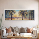 Abstract Beach Canvas Art Print, Sunset, Coconut Trees, Textured Abstract Print, Canvas Wall Art Beach, Panoramic, Wall Art, Canvas Print