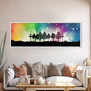Large Abstract Art Print, Colorful Watercolor Sky, Silhouette Trees, Tie Die Sky, Framed Canvas Print, Panoramic, Wall Art, Canvas Print