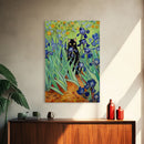 Funny Cat Print, Vincent Van Gogh Inspired Irises Black Cat Wall Art, Framed Canvas Print, Poster Art, Funny Gift, Home Decor Wall Art