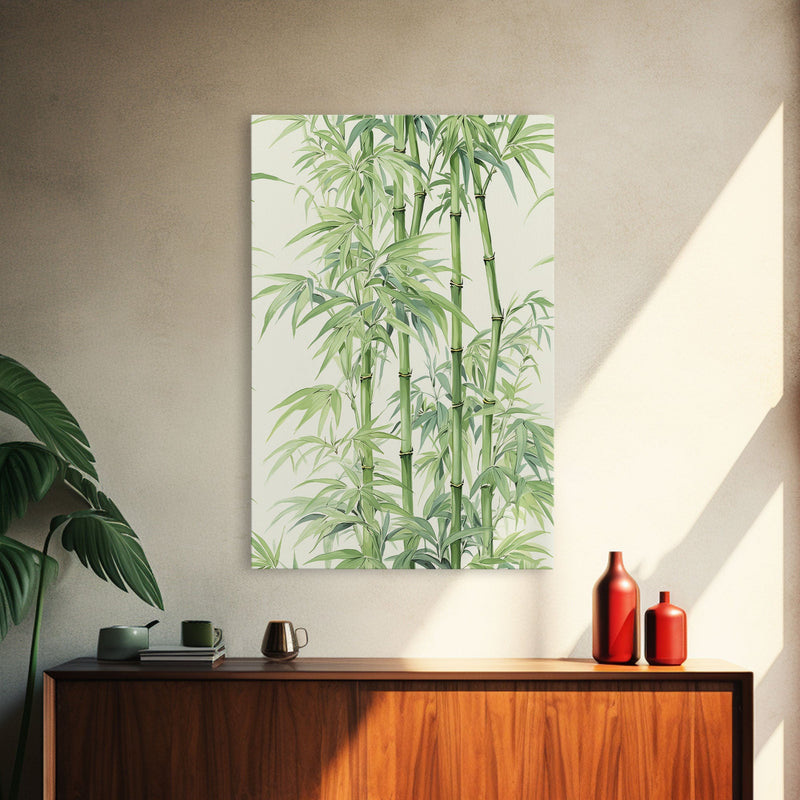 Wabi Sabi Bamboo Wall Art Print, Zen Decor, Zen Wall Art, Botanical Print, Bamboo Painting, Meditation Decor, Bamboo Decor, Framed Canvas