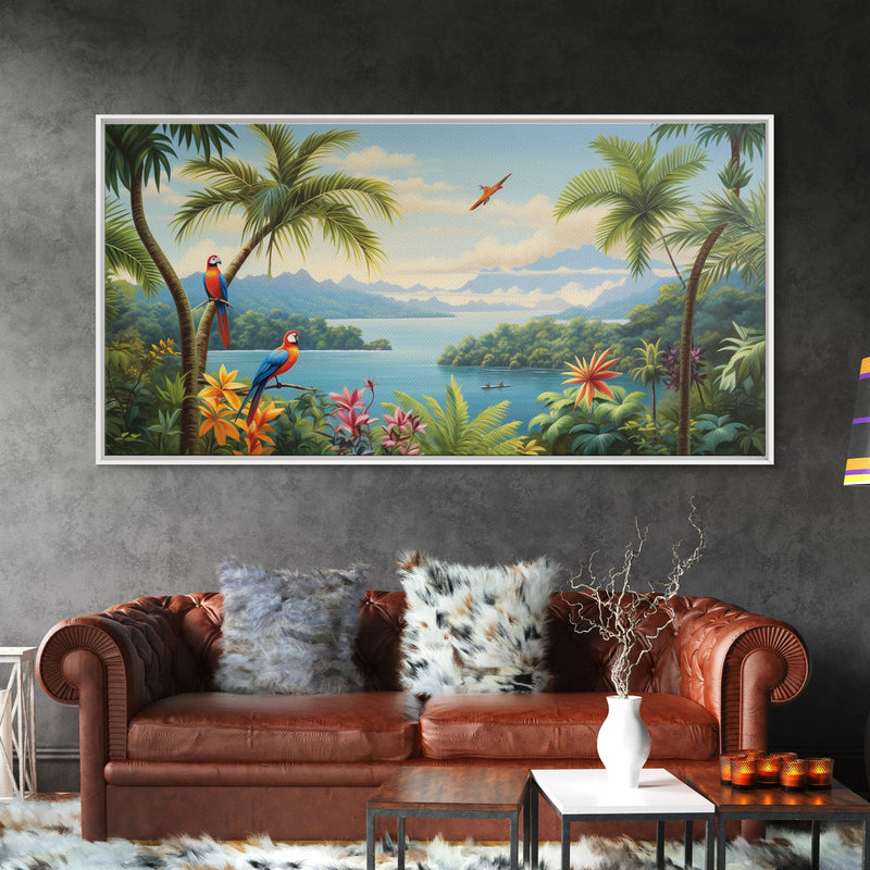 Animal Wall Art, Bird Art Print, Wall Hanging, Parrot Painting, Tropical Wall Art, Panoramic Art, Wall Art, Canvas Art, Landscape Art