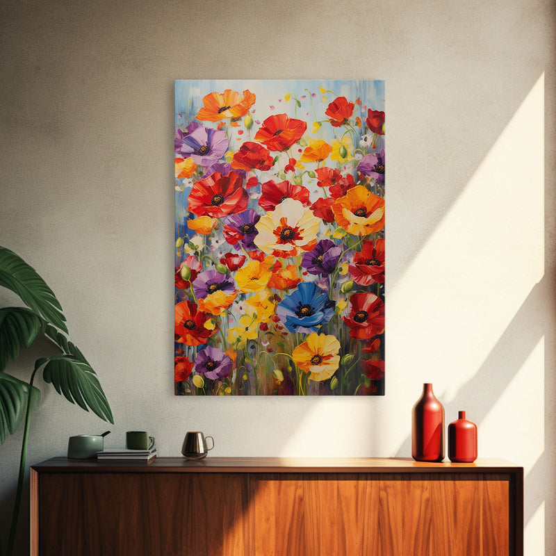 Wildflower Meadow, Poppies Print, Flower Art Print, Canvas Print, Wall Art, Vertical Art, Gifts For Grandma, Tiny House Decor, Wall Hanging