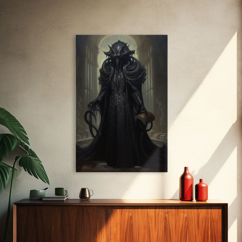 Victorian Portrait of Cthulhu, Gothic Art, Framed Canvas Print, Halloween Decor, The Gentleman Cthulhu, Goth Art