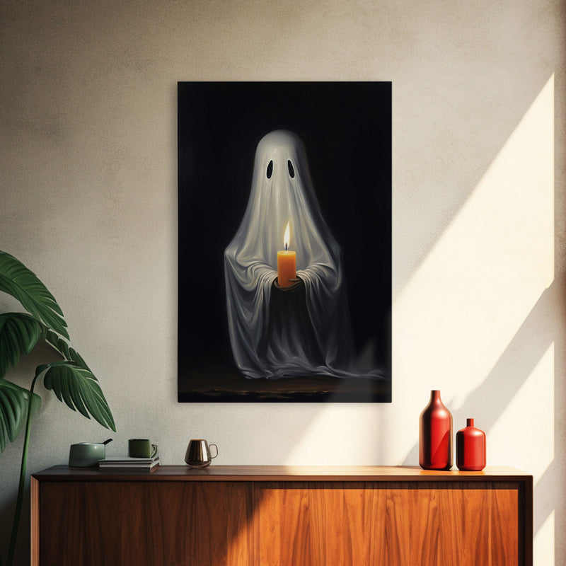 Victorian Halloween Art, Ghost Holding A Candle, Framed Canvas Print or Canvas, Dark Academia, Haunting Ghost, Halloween Decor