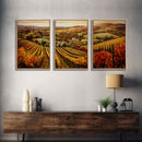 Italian Vineyard Framed Canvas Prints, Minimalist Fall Decor, Fall Centerpiece Art, Autumn Centerpiece, 3 Piece Art, Large Wall Art