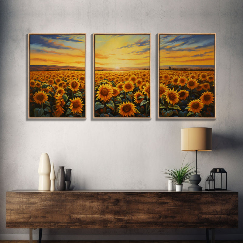 Wildflower Wall Art, Spring Decor, Sunflowers Wall Art, Canvas Print, Set Of 3 Prints, Wall Art, 3 Piece Wall Art, Southern Wall Art