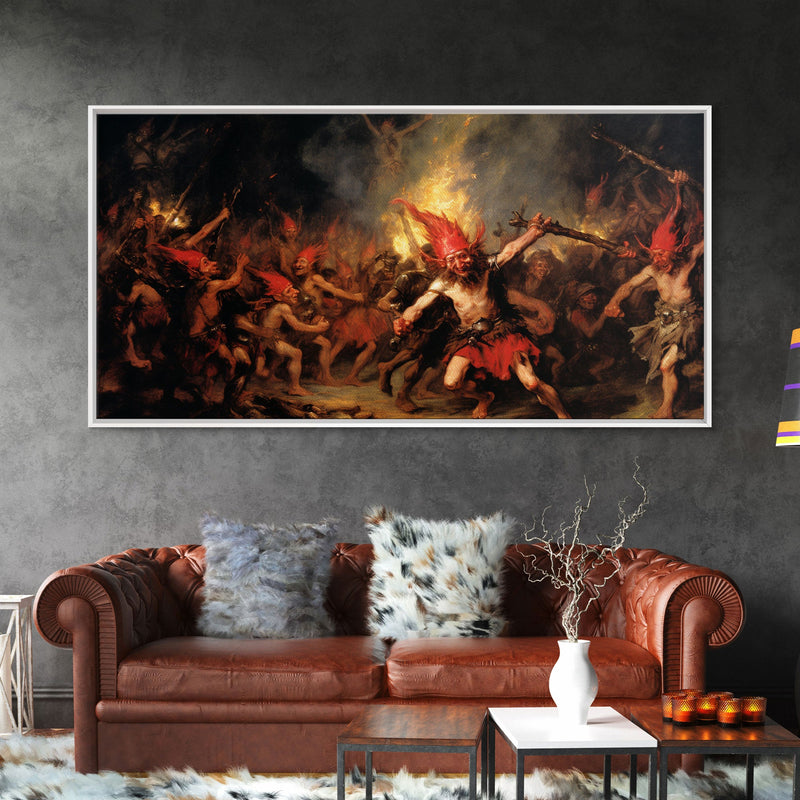 A Scene From Hell, Demonic Art, Framed Canvas Print, Halloween Decor, Halloween Art Print, Gothic Victorian Oil Painting