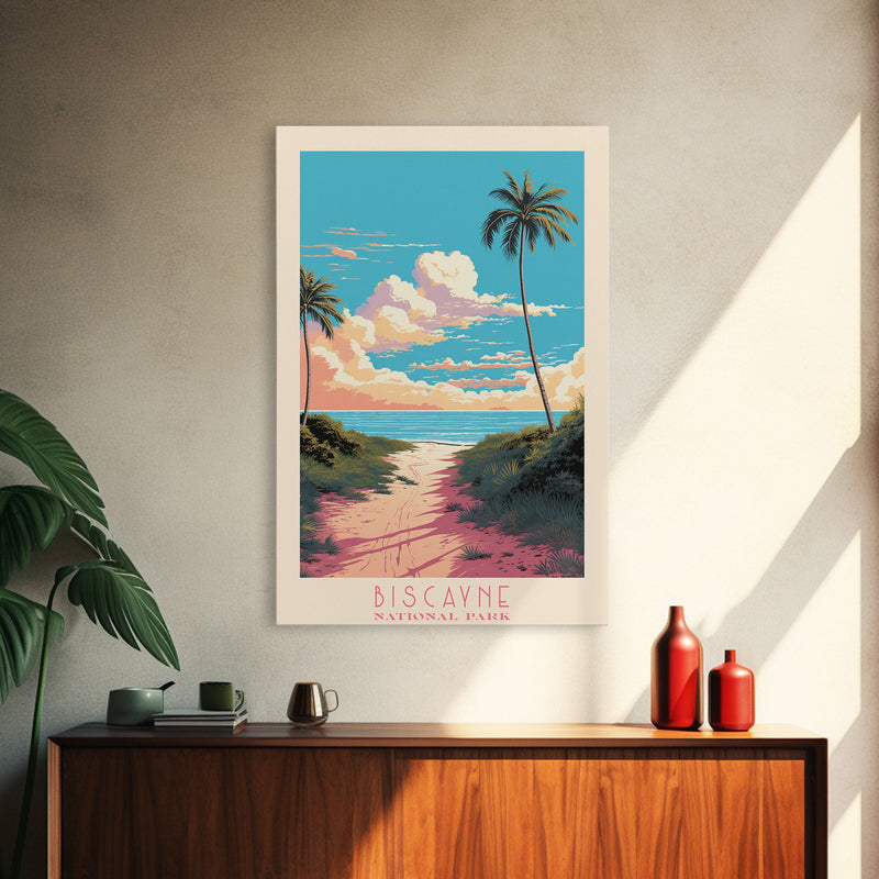 Biscayne National Park, Framed Wall Art Canvas Print, Travel Poster, Florida Travel Art, Roadtrip Decor, Cool Art, Retro State Park Art