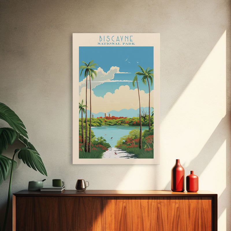 Biscayne National Park, Framed Wall Art Canvas Print, Travel Poster, Florida Travel Art, Roadtrip Decor, Cool Art, Retro State Park Art