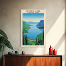 Crater Lake National Park Oregon Travel Art, National Park Print, Minimalist Travel Art, Midcentury Modern Style Landscape Painting