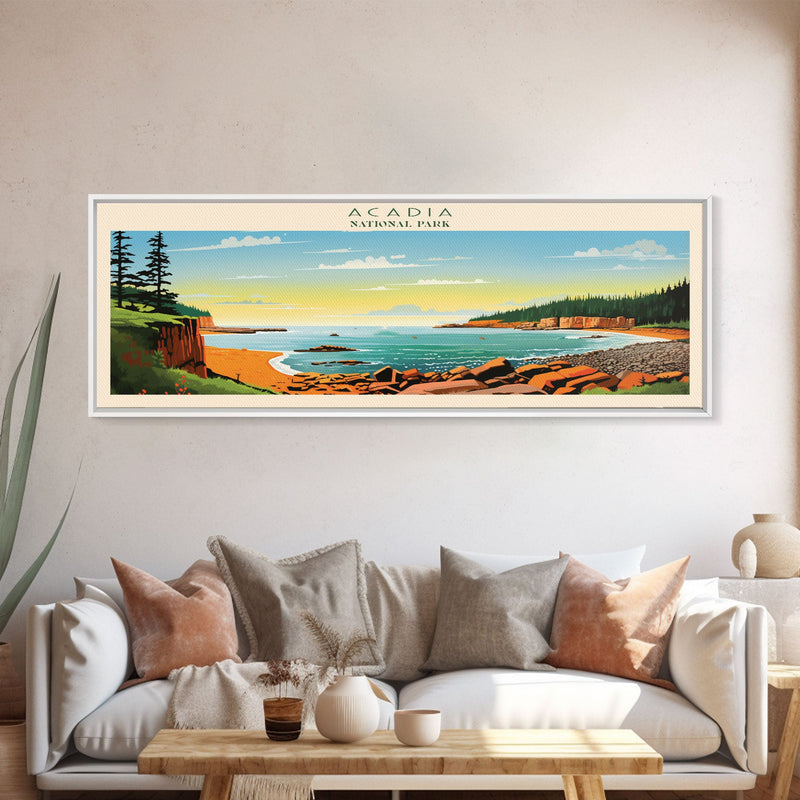 Acadia National Park, Panoramic Maine Travel Art, National Park Print, Minimalist Travel Art, Midcentury Modern Style Landscape