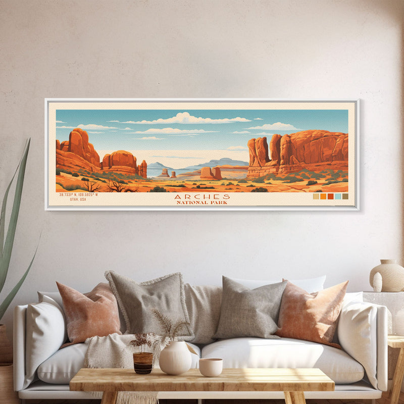 Arches National Park, Panoramic Utah Travel Art, National Park Print, Minimalist Travel Art, Midcentury Modern Style Landscape