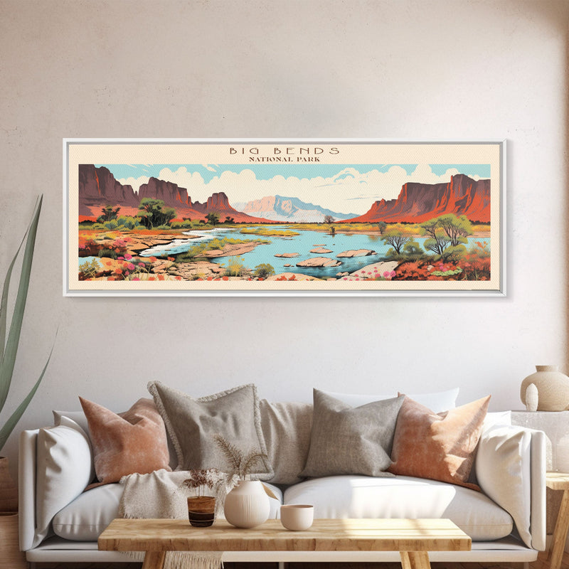 Big Bend National Park, Panoramic Texas Travel Art, National Park Print, Minimalist Travel Art, Midcentury Modern Style Landscape