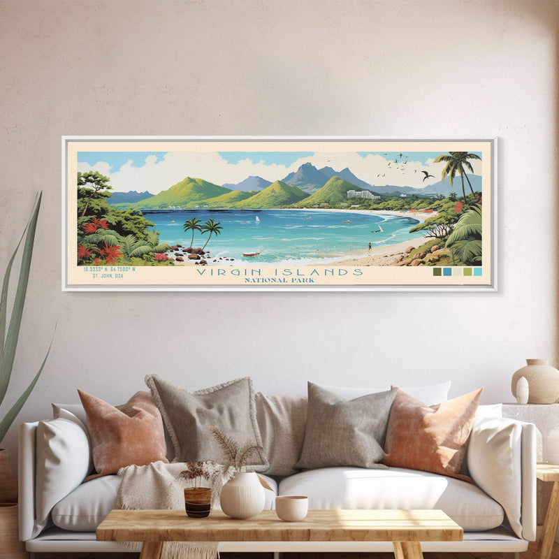 Virgin Islands National Park Panoramic St. John Travel Art, National Park Print, Minimalist Travel Art, Midcentury Modern Style Landscape